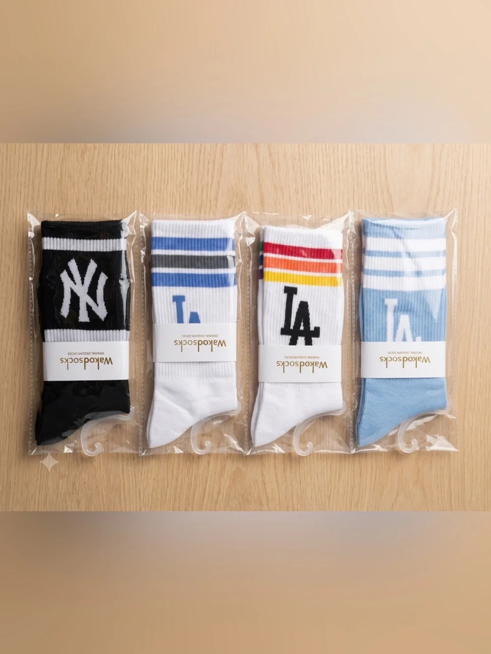 WakodSocks Athletic Crew Socks Pack of 4 Blue White LA dodgers baseball) LOT